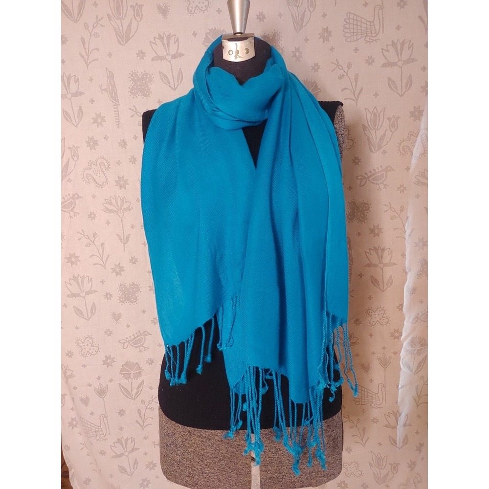 Rectangle Turquoise Shawl Wrap Women Solid Scarf Ladies Tassels‎